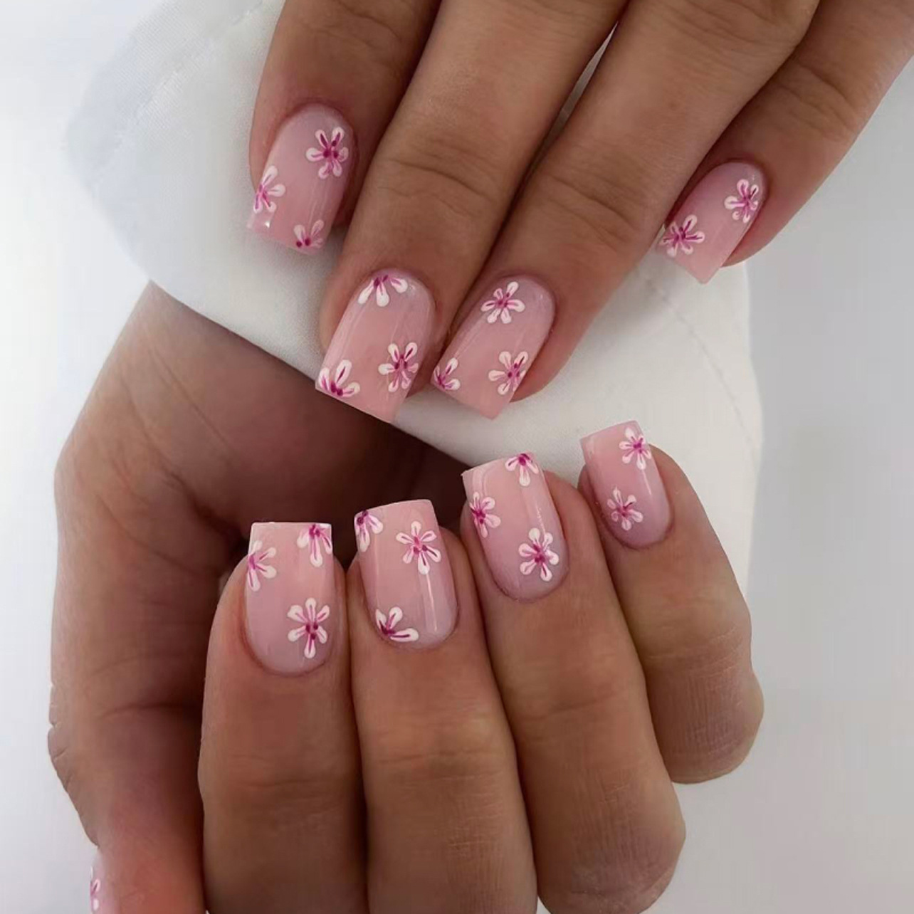 Contour Palette Stick - Flower French Tip Fake Nails Short